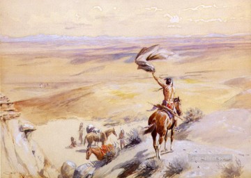Indios americanos Painting - La señal 1903 Charles Marion Russell Indios americanos